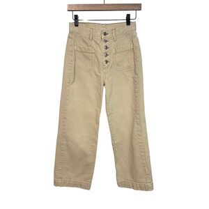 American Eagle Wide‎ Leg Crop Pants Sage Green Button Fly Size 0 Utility